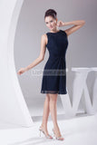 Dark Navy A-line Beaded Short Bridesmaid Graduation Dress