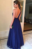 Dark Navy One-shoulder Chiffon Prom Gown Bridesmaid Dress