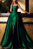 Dark Green Square Neck Sleeveless Evening Prom Gown