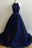 Dark Navy Elegant A-Line Halter Evening Ball Gown Prom Formal Dresses