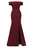 Elegant Burgundy Off Shoulder Mermaid Prom Gown Evening Dress