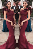 Burgundy One Shoulder Mermaid Evening Bridesmaid Dress