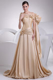 Gold A-line Off-the-Shoulder 3D Flower Wedding Gown