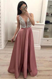 Gorgeous V-neck Beaded Sleeveless Evening Prom Dress