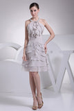 Gray Chiffon Halter Backless Chiffon Ruffled Party Dress