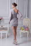 Gray Short Bodycon Prom Dress With Long Sleeves