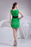 Green Appliques Sheath Ruffled Short Sexy Dress