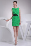 Green Sleeveless Sheath Ruffled Short Prom Dress