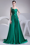 Hunter Green One Shoulder Ruffled A-line Evening Dress