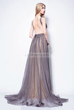 Gray Open Back Chiffon Bridesmaid Wedding Guest Dress