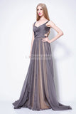 Gray Open Back Chiffon Bridesmaid Wedding Guest Dress