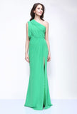 Hunter Green One Shoulder Thigh-high Slit Prom Dress