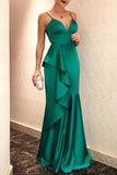 Hunter Spaghetti Straps V-neck Ruffled Evening Dress