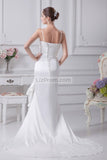 Ivory Embroidered Spaghetti Straps Long Taffeta Wedding Dress