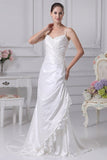 Ivory Embroidered Spaghetti Straps Long Taffeta Wedding Dress