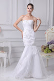 White Mermaid Strapless Embroidered Bridal Dress Wedding Gown