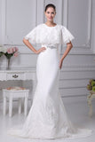 Ivory Mermaid Cape Sleeves Applique Wedding Dress