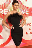 Celebrity Inspired Strapless Feather Little Black Party Dress