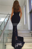 Lace TrumpetMermaid Dark Navy Halter Evening Dresses-1