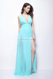 Light Sky Blue Deep V-neck Chiffon Prom Formal Dress