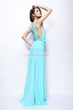 Light Sky Blue Thigh-high Slit Sleveless Prom Evening Dress