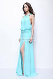 Light Sky Blue Thigh-high Slit Sleveless Prom Evening Dress