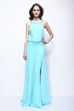 Light Sky Blue Thigh-high Slit Sleveless Prom Evening Dress