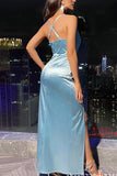 Light Sky Blue Backless Evening Party Dress