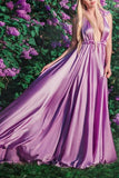 Lilac Deep V-neck A-line Sleeveless Sexy Prom Dress