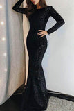 Long Sleeve Black Sequins Trumpet/Mermaid Prom Evening Dress