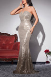 Long Sequins Strapless Mermaid Formal  Gown Evening Dress