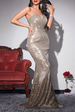 Long Sequins Strapless Mermaid Formal  Gown Evening Dress