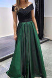 Long Black And Dark Green Two Tones Off-the-Shoulder Evening Formal Dresses
