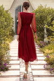 Midi Burgundy Long Sleeve A-Line Cocktail Dress