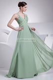 Mint V-Neck A-Line Chiffon Beaded Bridesmaid Prom Dress Dresses