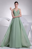 Mint V-neck Chiffon Beaded Bridesmaid Prom Dress