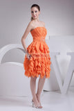 Orange Ruffle Strapless Short Prom Bridesmaid Dress