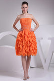 Orange Ruffle Strapless Short Prom Bridesmaid Dress