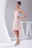 Pearl Pink High Low Strapless Ruffled Prom Cocktail Dress