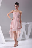 Pearl Pink High Low Strapless Ruffled Prom Cocktail Dress