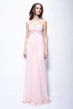 Chic Pearl Pink Strapless Chiffon Bridesmaid Prom Dress