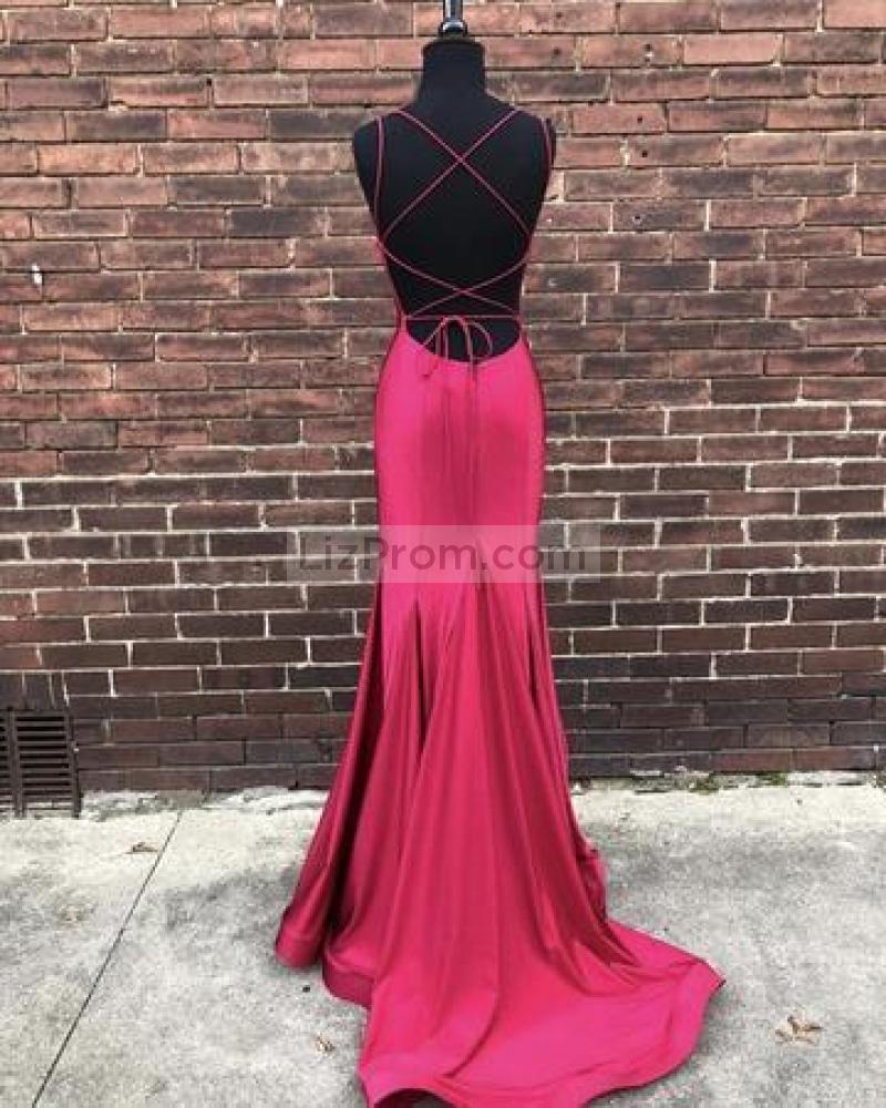 Chic Blue V-Neck Spaghetti Straps Mermaid Prom Dress Dresses