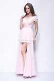 Pink High Low Cap Sleeves Prom Homecoming Dress