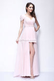 Pink High Low Cap Sleeves Prom Homecoming Dress