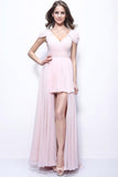 Pink High Low Cap Sleeves Prom Homecoming Dress