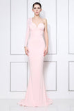 Pink One-shoulder Mermaid One-sleeves Prom Dress