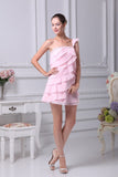 Pink Ruffle One Shoulder Homecoming Short Prom Dress