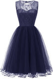 Dark Navy Sleeveless Tulle Homecoming Party Dress