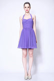 Celebrity Inspired Purple Halter Homecoming Party Dress