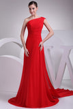 Red A-line One Shoulder Prom Gown Bridesmaid Dress